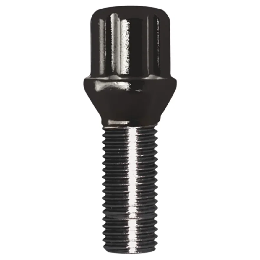 Small Diameter Spline Lug Bolt 12mm x 1.50 Black 32mm Thread Length Bulk
