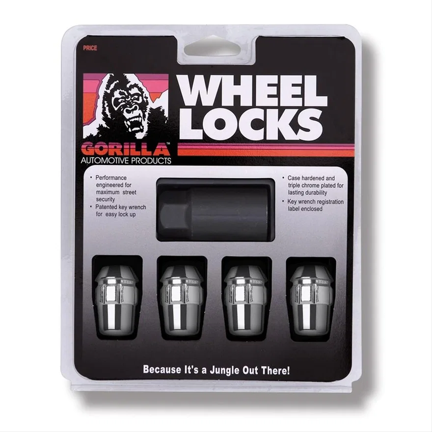 Original Gorilla Lock Set Acorn Bulge 13/16" Hex 7/16"-20 Chrome Set of 4