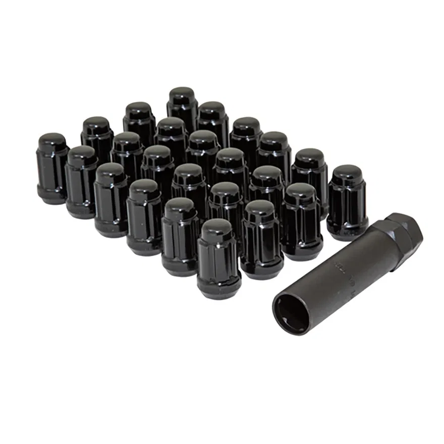 Small Diam Spline Acorn Lug Nuts 3/4" & 13/16" Key 12mm x 1.50 Black Set of 24