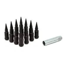 Small Diam Spline Short Spike Lug Nuts 17mm & 19mm Key 10mmx1.25 Black Set of 16 image 2