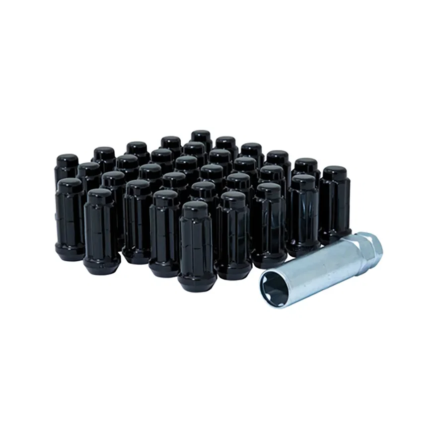 Small Diam Spline Duplex Lug Nuts 13/16" & 7/8" Key 14mm x 1.50 Black Set of 40 for Ram