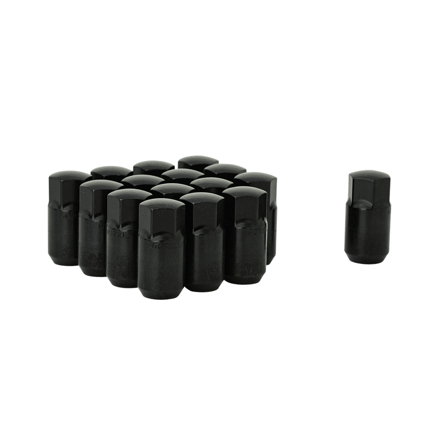 Extended Hex Short Racing Lug Nut 12mm x 1.50 17mm Hex Black Set of 16