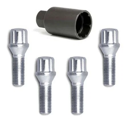 Small Diam Spline Cone Bolt Lock Set 15x1.25 Chrome 28mm Thrd Len 4Pk