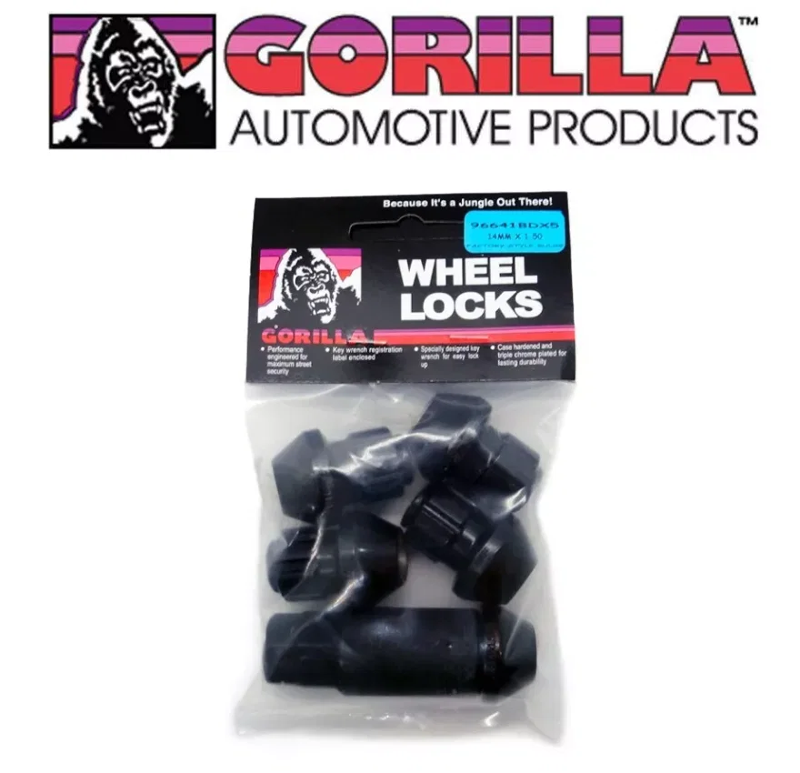 Original Gorilla Lock Set Factory Style Bulge 13/16"&7/8" Hex 14x1.5 Black 5pk for Jeep Wrangler
