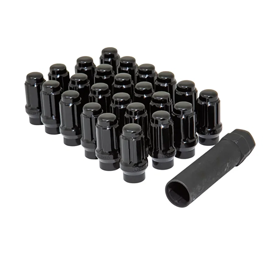 Small Diam Spline E-T Lug Nuts 3/4" & 13/16" Key 12mm x 1.50 Black Set of 24