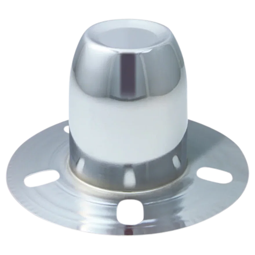 Push Thru Center Cap Closed End Derby Chr Steel 3.195in OD 6.48in Overall Length