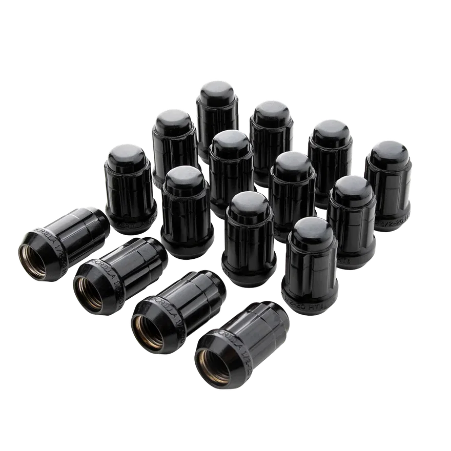 Small Diam Spline Acorn Lug Nuts 17mm & 19mm Key 12mm x 1.50 Black Set of 16