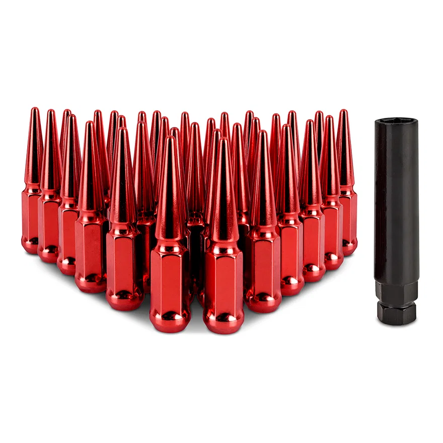 Spiked Lug Nuts, Red, M14x1.5, 32-PC Set