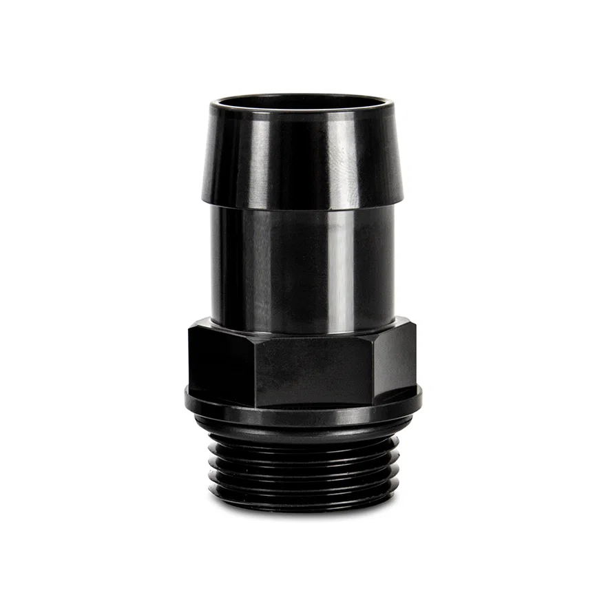 M27x2.0 to 1in Hose Barb Aluminum Fitting, Black
