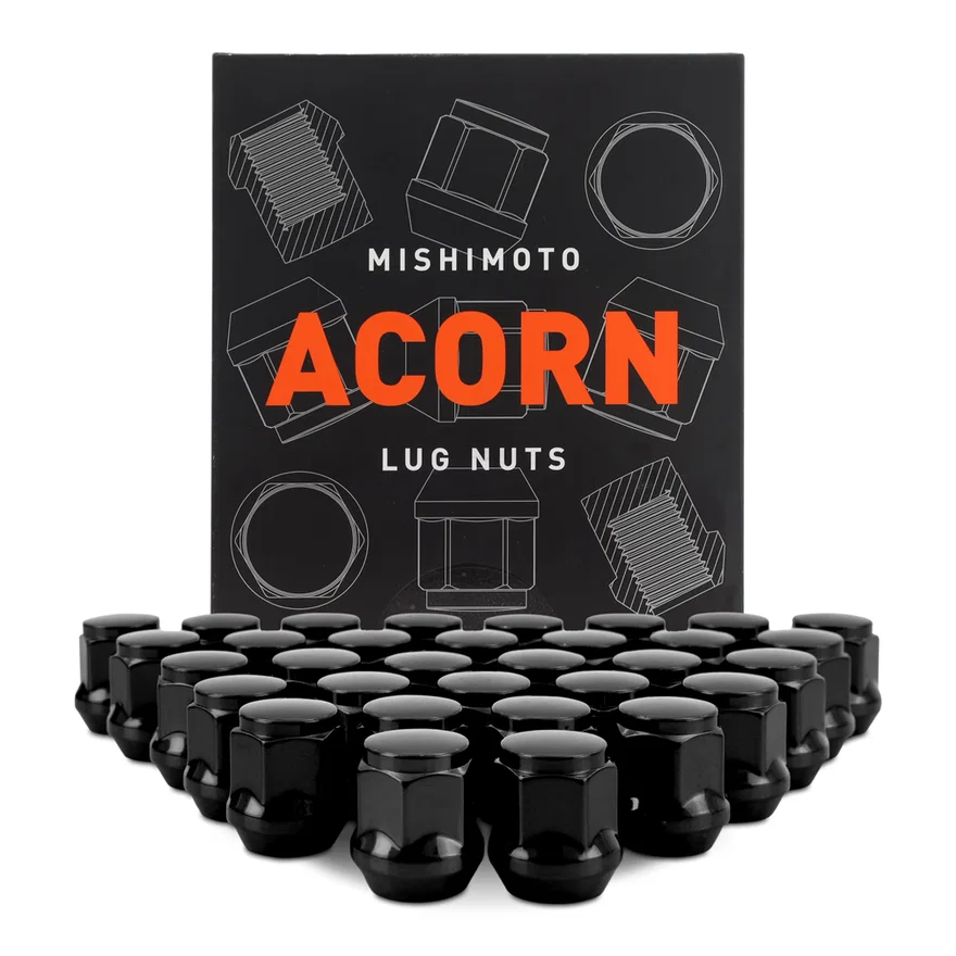 Steel Lug Nuts, Black, M14x1.5, Acorn Seat, 32pc Set