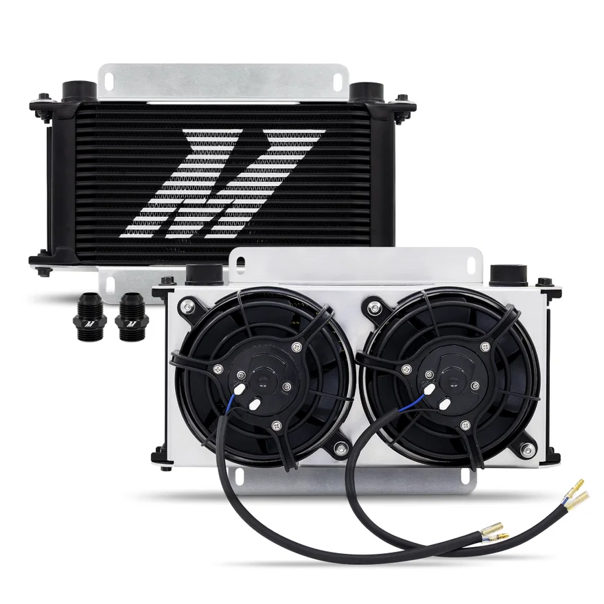 Universal Oil Cooler 19-Row, Silver, Kit w/Dual 5in Fans