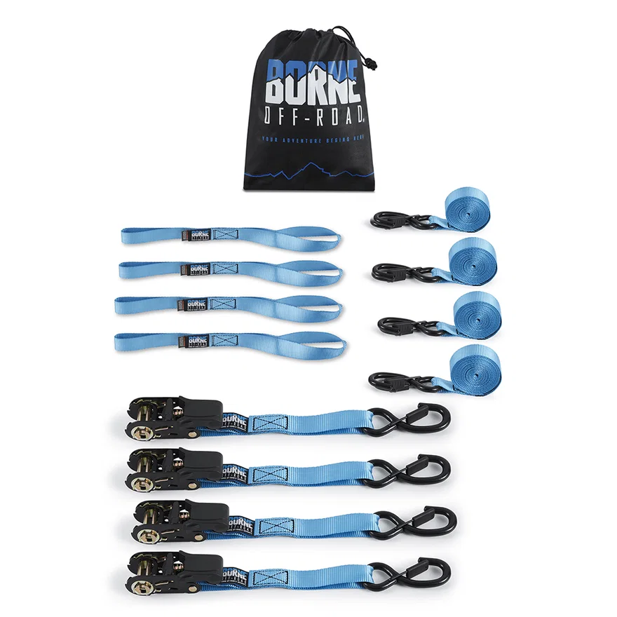 Borne Off-Road BNRTC-TDMD-4BL Medium-Duty Ratchet Tie-Down Kit (4-pack), Blue