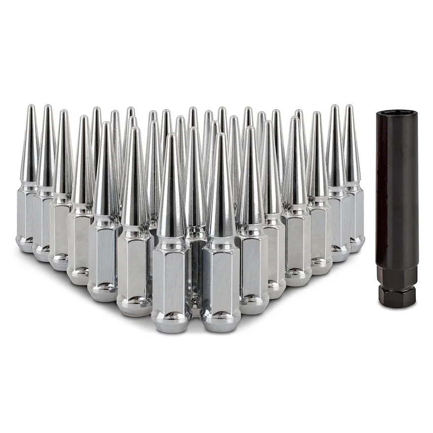 Spiked Lug Nuts, Chrome, M14x1.5, 32-PC Set