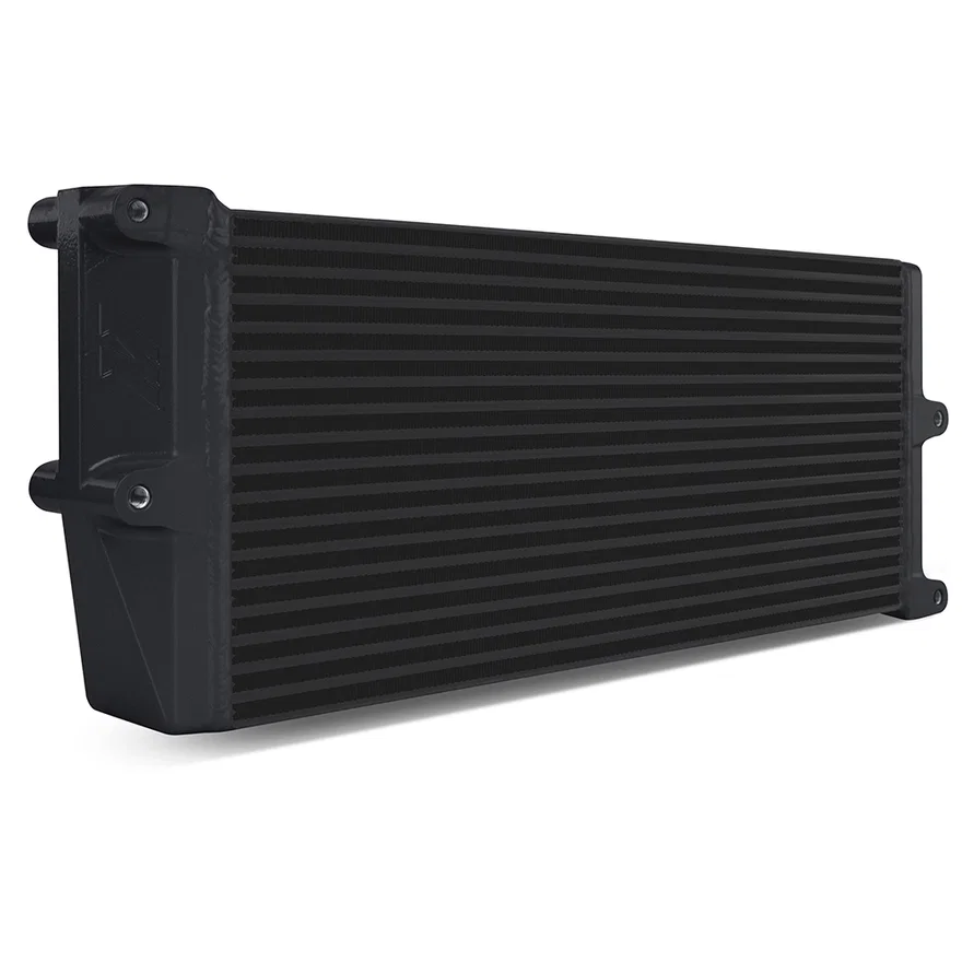 Universal Oil Cooler, HD Bar-and-Plate, Black, 17" Core, Opposite-Side Outlets