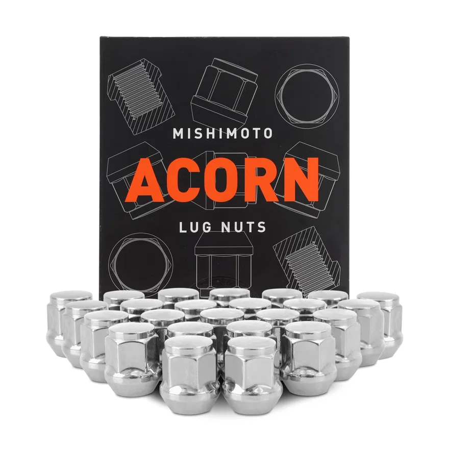 Steel Lug Nuts, Chrome, M14x1.5, Acorn Seat, 24pc Set