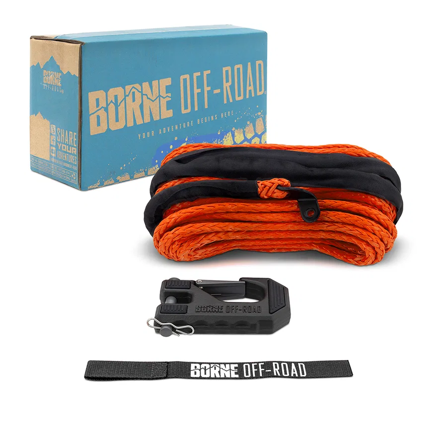 Borne Off-Road BNWN-SR-38-85KOR Replacement Synthetic Winch Rope, Orange, Hook, and Tether Strap