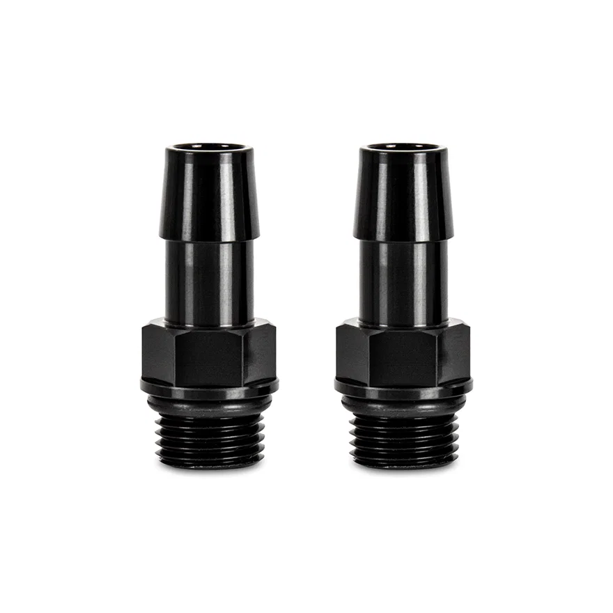M16x1.5 to 1/2 in Hose Barb Aluminum Fittings, Black, Pack of 2