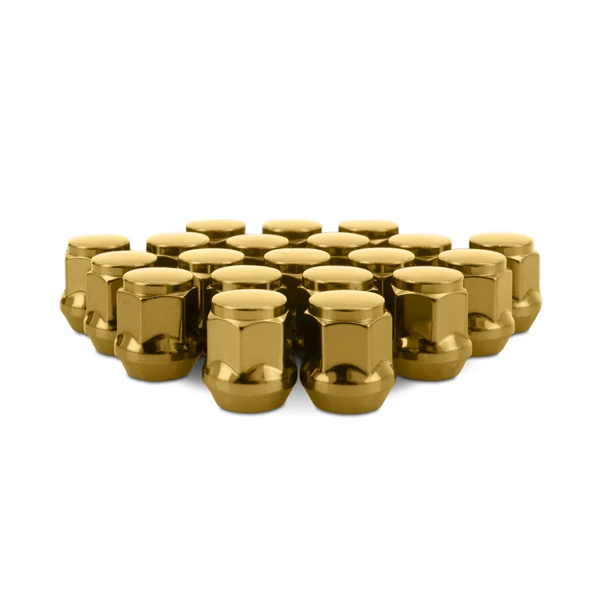 Steel Lug Nuts, Gold, M12x1.5, Acorn Seat 20pc Set