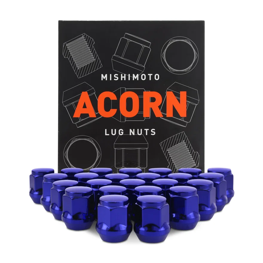 Steel Lug Nuts, Blue, M14x1.5, Acorn Seat, 24pc Set