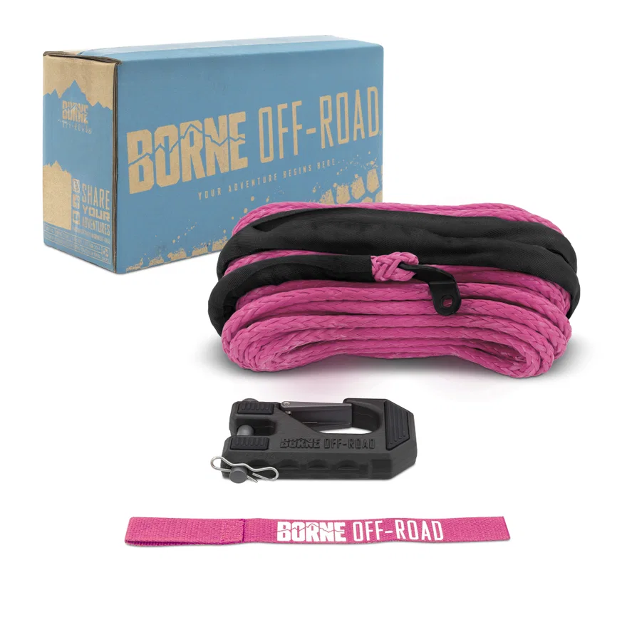 Borne Off-Road BNWN-SR-38-85KPK Replacement Synthetic Winch Rope, Pink, Hook, and Tether Strap