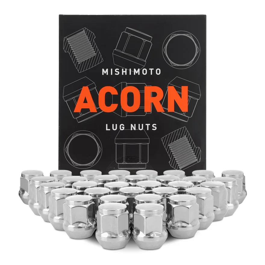 Steel Lug Nuts, Chrome, M14x1.5, Acorn Seat, 32pc Set