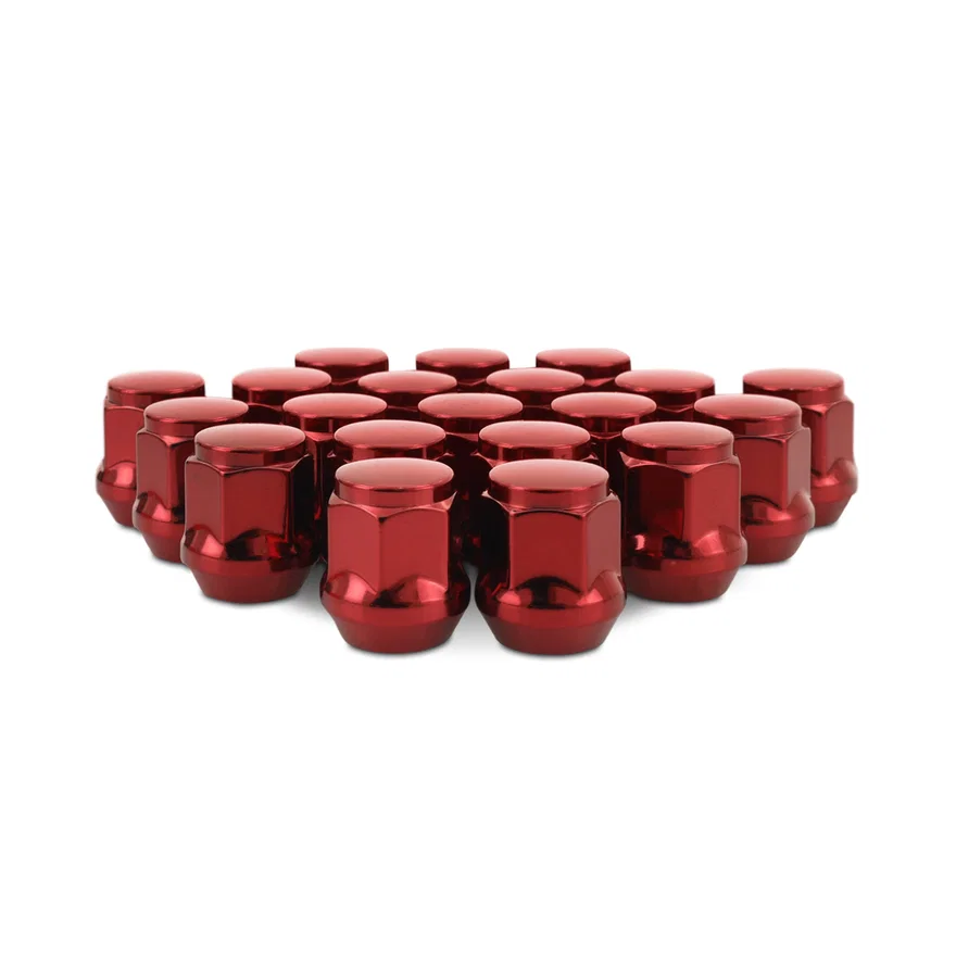 Steel Lug Nuts, Red, M12x1.5, Acorn Seat 20pc Set
