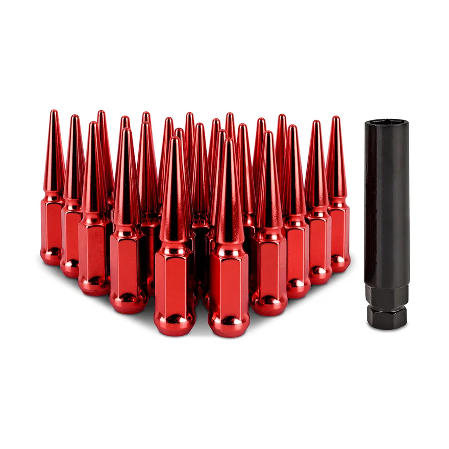Spiked Lug Nuts, Red, M14x1.5, 24-PC Set