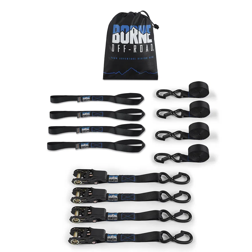 Borne Off-Road BNRTC-TDMD-4BK Medium-Duty Ratchet Tie-Down Kit (4-pack), Black