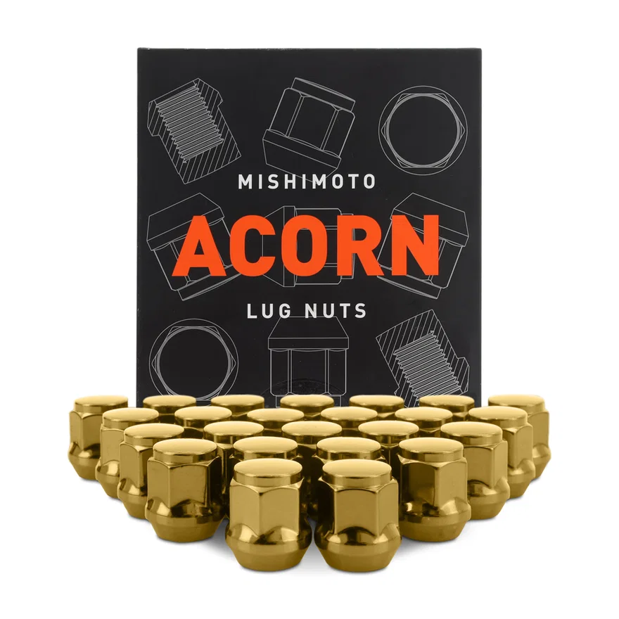 Steel Lug Nuts, Gold, M12x1.5, Acorn Seat, 24pc Set