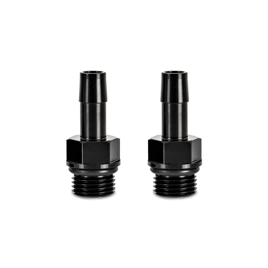 M16x1.5 to 3/8in Hose Barb Aluminum Fittings, Black, Pack of 2