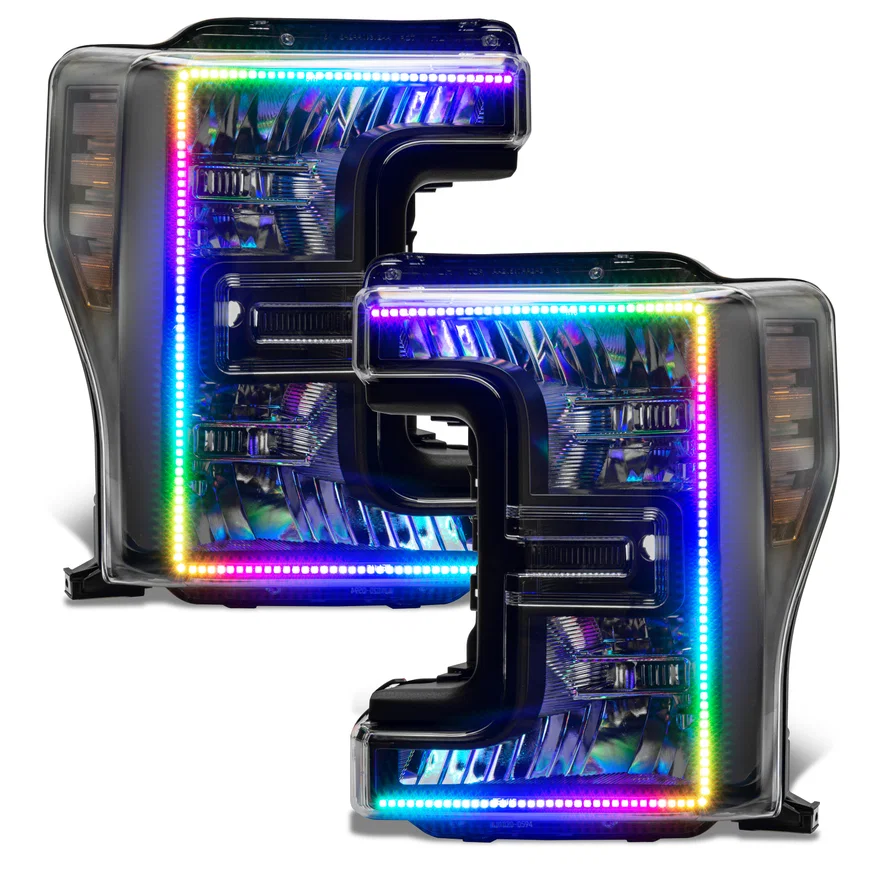 2017-2019 Ford F-250/350 Superduty ORACLE Dynamic ColorSHIFT Pre-Assembled Headlights - Halogen - Black Bezel