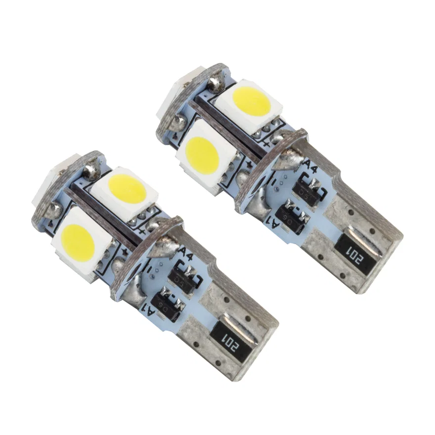 T10 5 LED 3 Chip SMD Bulbs (Pair) - Cool White