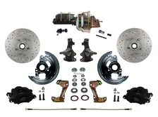 Front Power Kit with 2" Drop Spindles Drilled Rotors and Black Powder Coated Calipers image 1