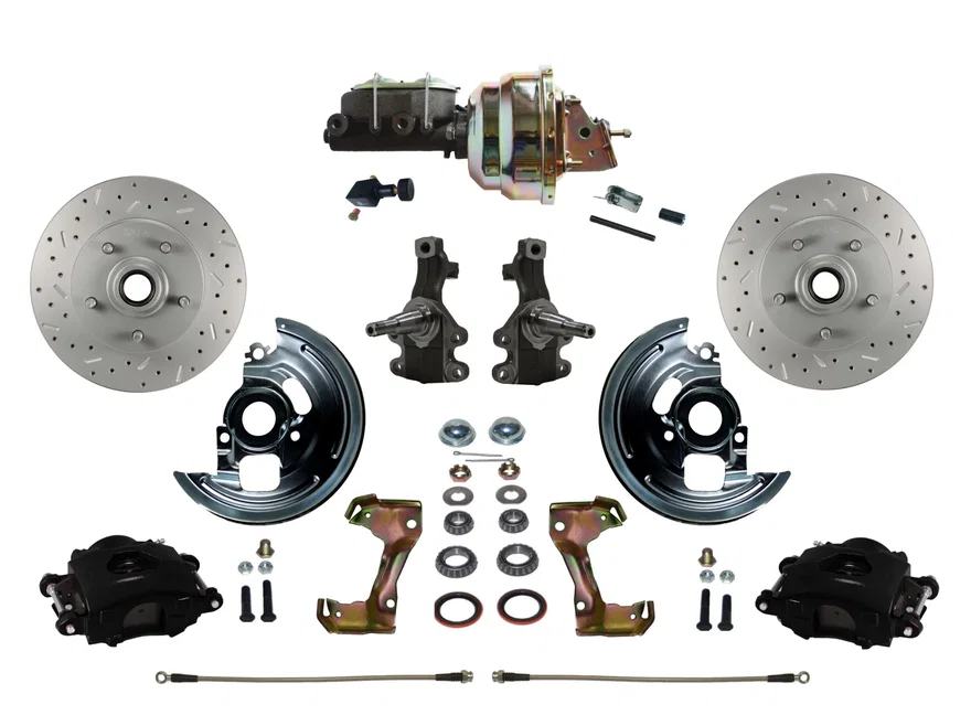 Front Power Kit with 2" Drop Spindles Drilled Rotors and Black Powder Coated Calipers