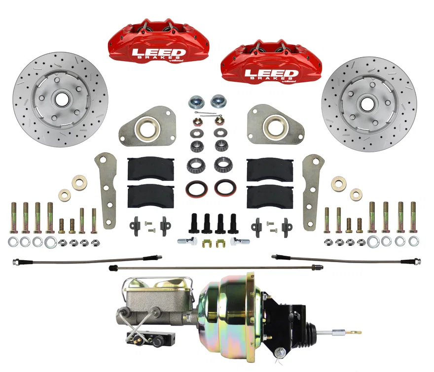 Power Front Kit with Drilled Rotors and Red Powder Coated Calipers