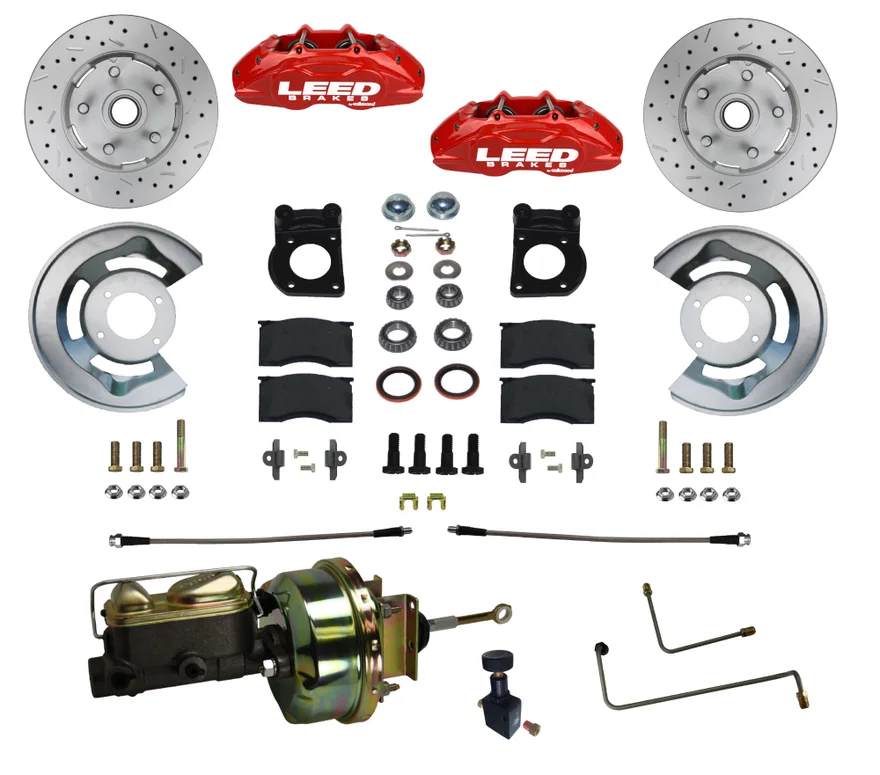 Power Front Kit with Drilled Rotors and Red Powder Coated Calipers for Ford Mustang