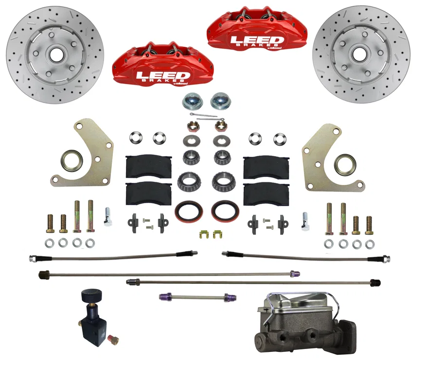 Power Front Kit with Drilled Rotors and Red Powder Coated Calipers