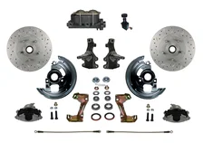 Front Manual 2" Drop Spindle Kit with Drilled Rotors and Zinc Plated Calipers for Chevrolet Chevy II image 1