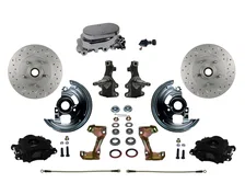 Front Manual Kit with 2" Drop Spindles Drilled Rotors and Black Powder Coated Calipers image 1