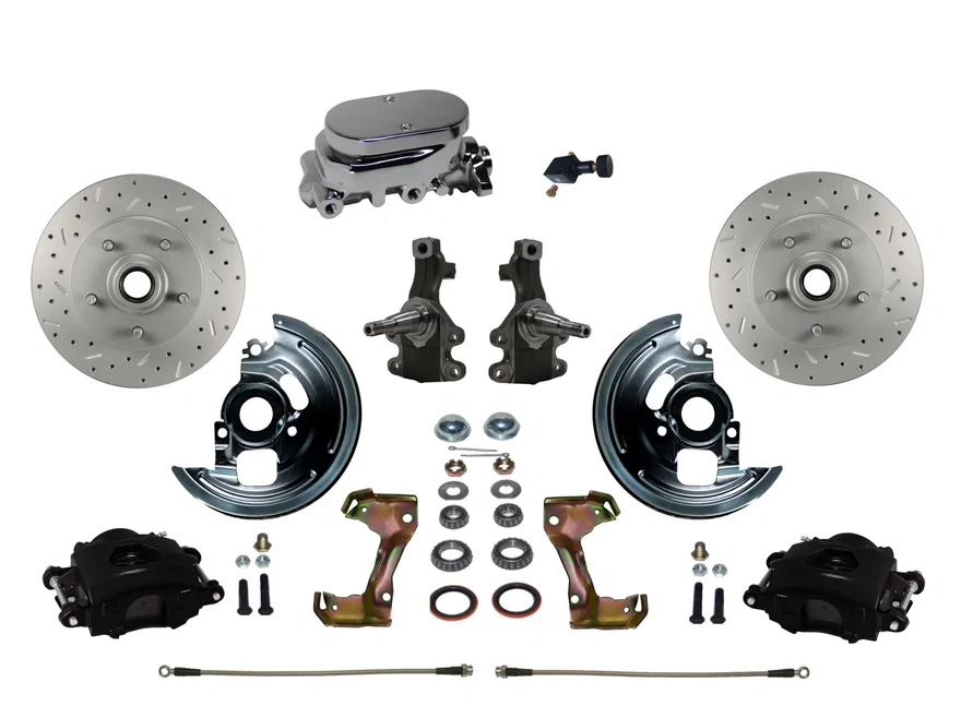 Front Manual Kit with 2" Drop Spindles Drilled Rotors and Black Powder Coated Calipers