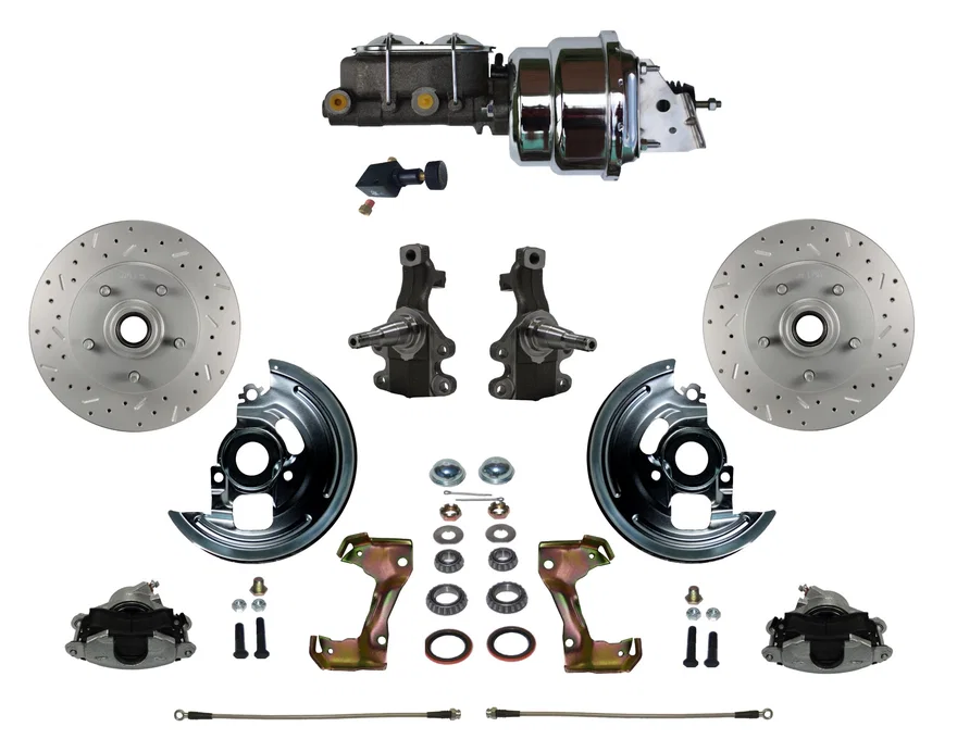 Front Power 2" Drop Spindle Kit with Drilled Rotors and Zinc Plated Calipers