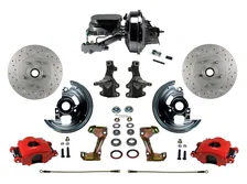 Front Power Kit with 2" Drop Spindles Drilled Rotors and Red Powder Coated Calipers image 1