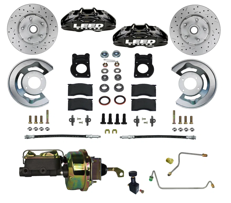 Power Front Kit with Drilled Rotors and Black Powder Coated Calipers for Ford Mustang