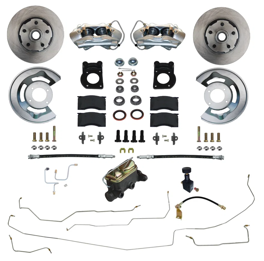 Manual Front Kit with Plain Rotors Zinc Plated Calipers and Pre-Bent Line Kit for Ford Mustang