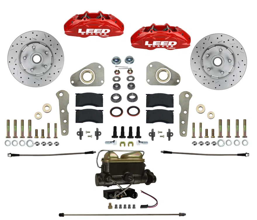 Power Front Kit with Drilled Rotors and Red Powder Coated Calipers
