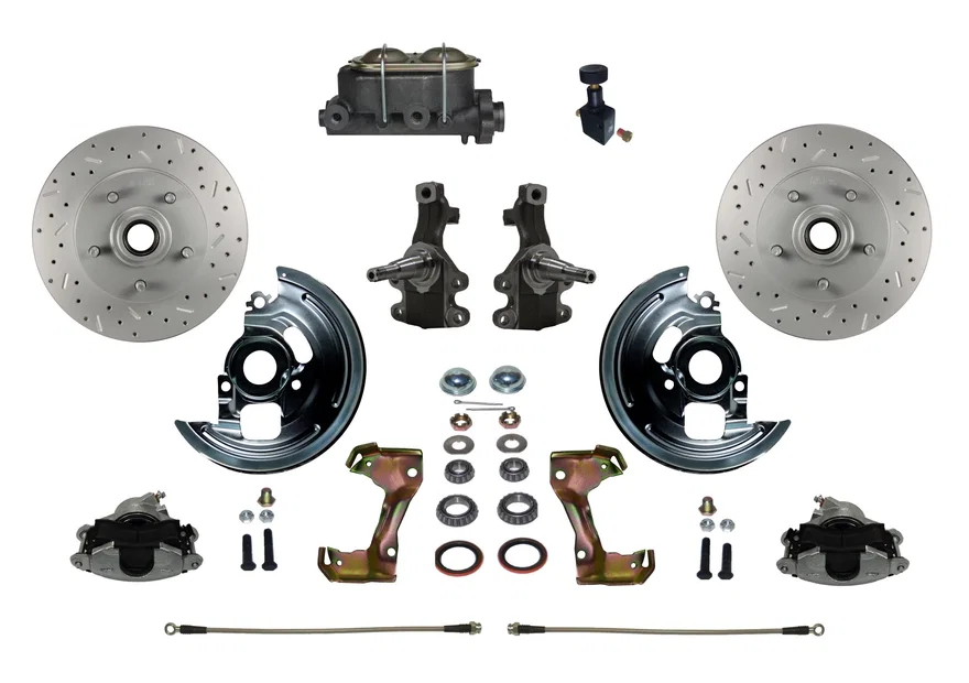 Front Manual 2" Drop Spindle Kit with Drilled Rotors and Zinc Plated Calipers