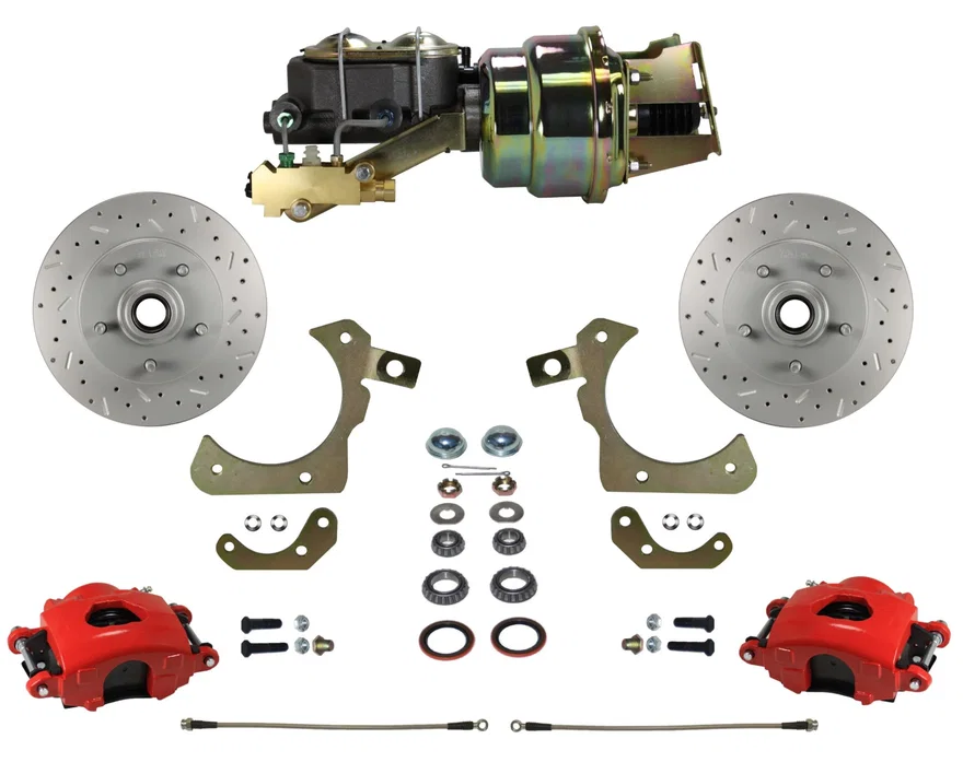 Power Front Kit with  Drilled Rotors and Red Powder Coated Calipers for Chevrolet