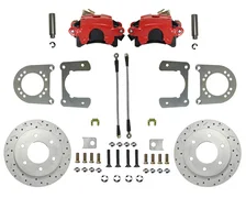 Rear Disc Brake Kit  with Drilled Rotors and Red Powder Coated Calipers image 1