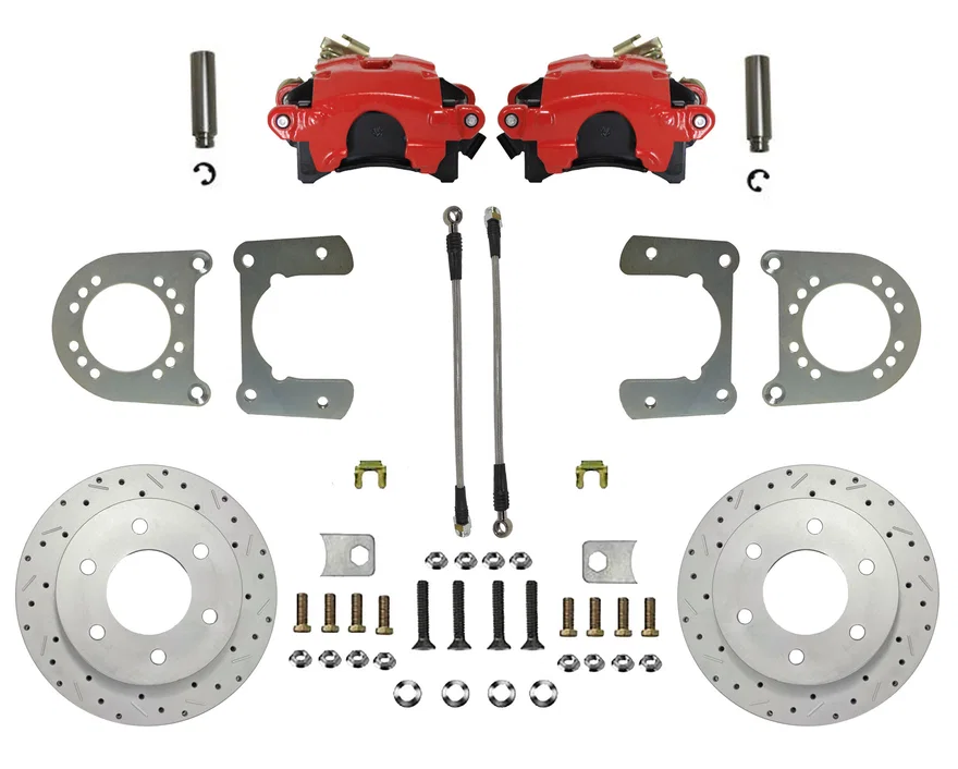 Rear Disc Brake Kit  with Drilled Rotors and Red Powder Coated Calipers