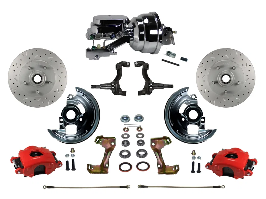 Power Front Kit with  Drilled Rotors and Red Powder Coated Calipers